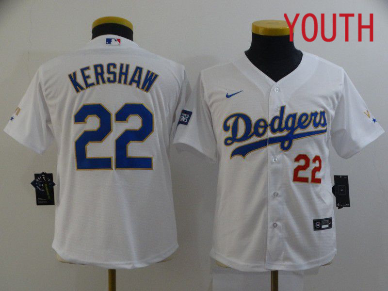 Youth Los Angeles Dodgers #22 Kershaw White Game 2021 Nike MLB Jersey1->youth mlb jersey->Youth Jersey